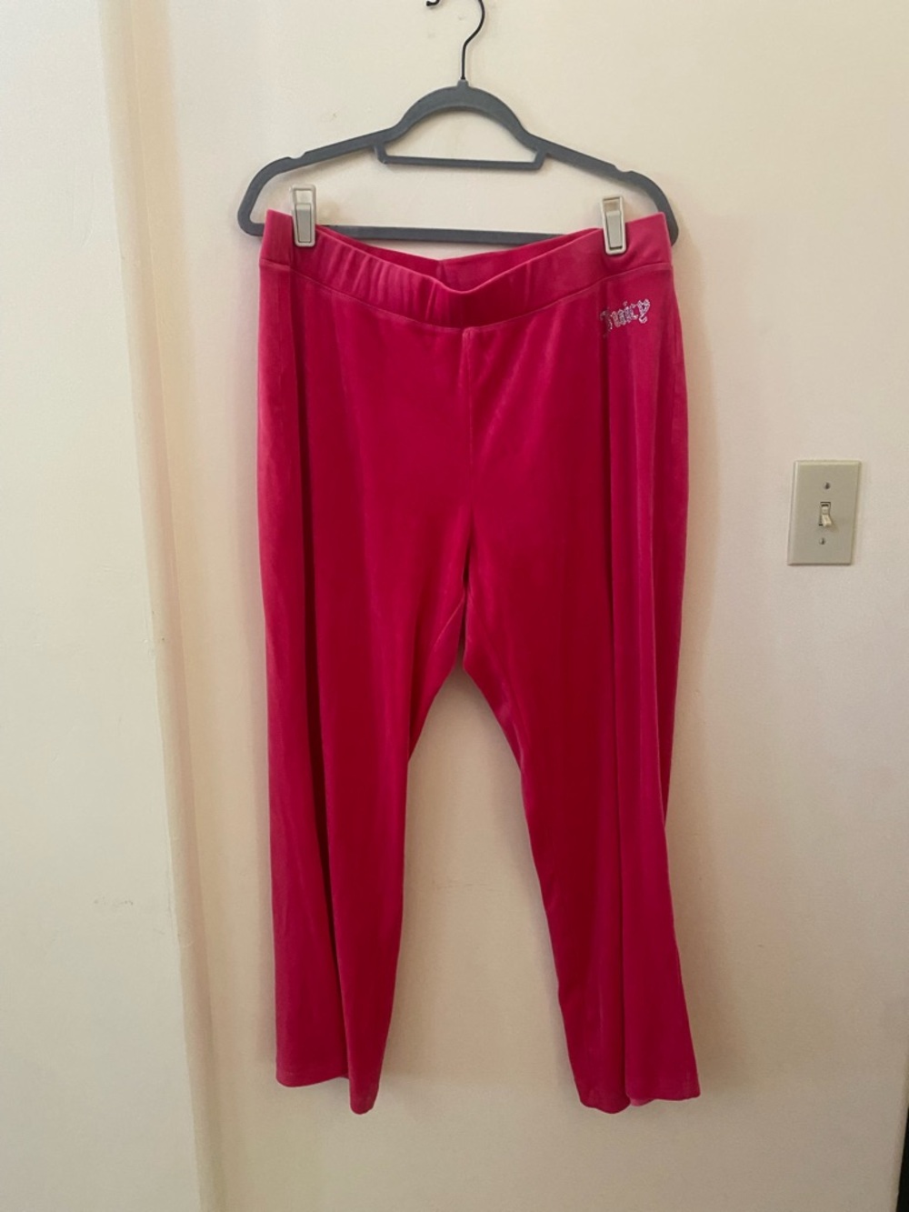 Juicy Couture Hot Pink Velour Track Pants Rhinestone Bling Flare Size XL Y2K - Picture 2 of 5